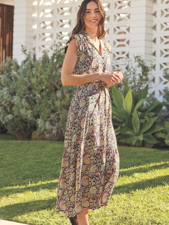 Emerson Fry Dresses & Skirts - Love Tomas by Emerson Fry Frances Frill Navy Paisley print Maxi Dress sz M